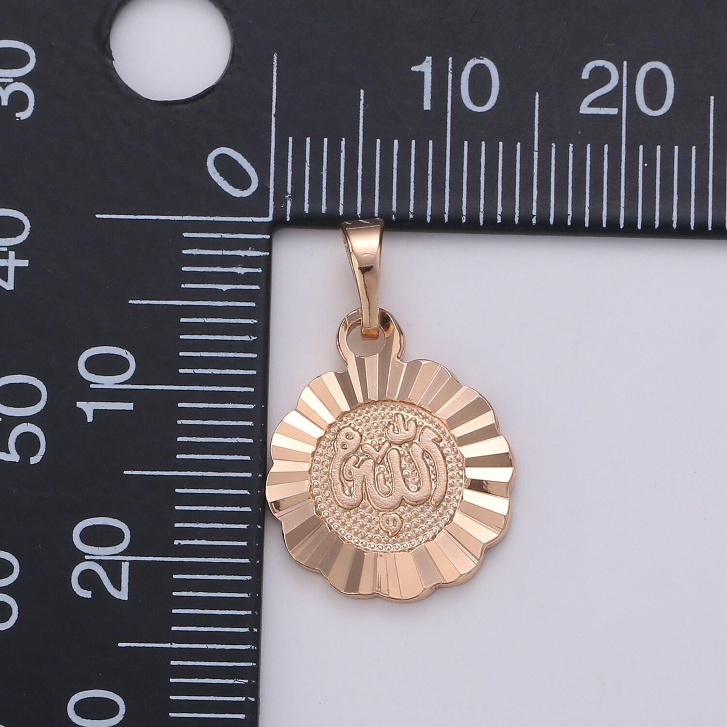 Rose gold allah charm, allah in arabic charm, dainty disc charm, round charm for bracelet earring necklace religious jewelry supply,pd-2051