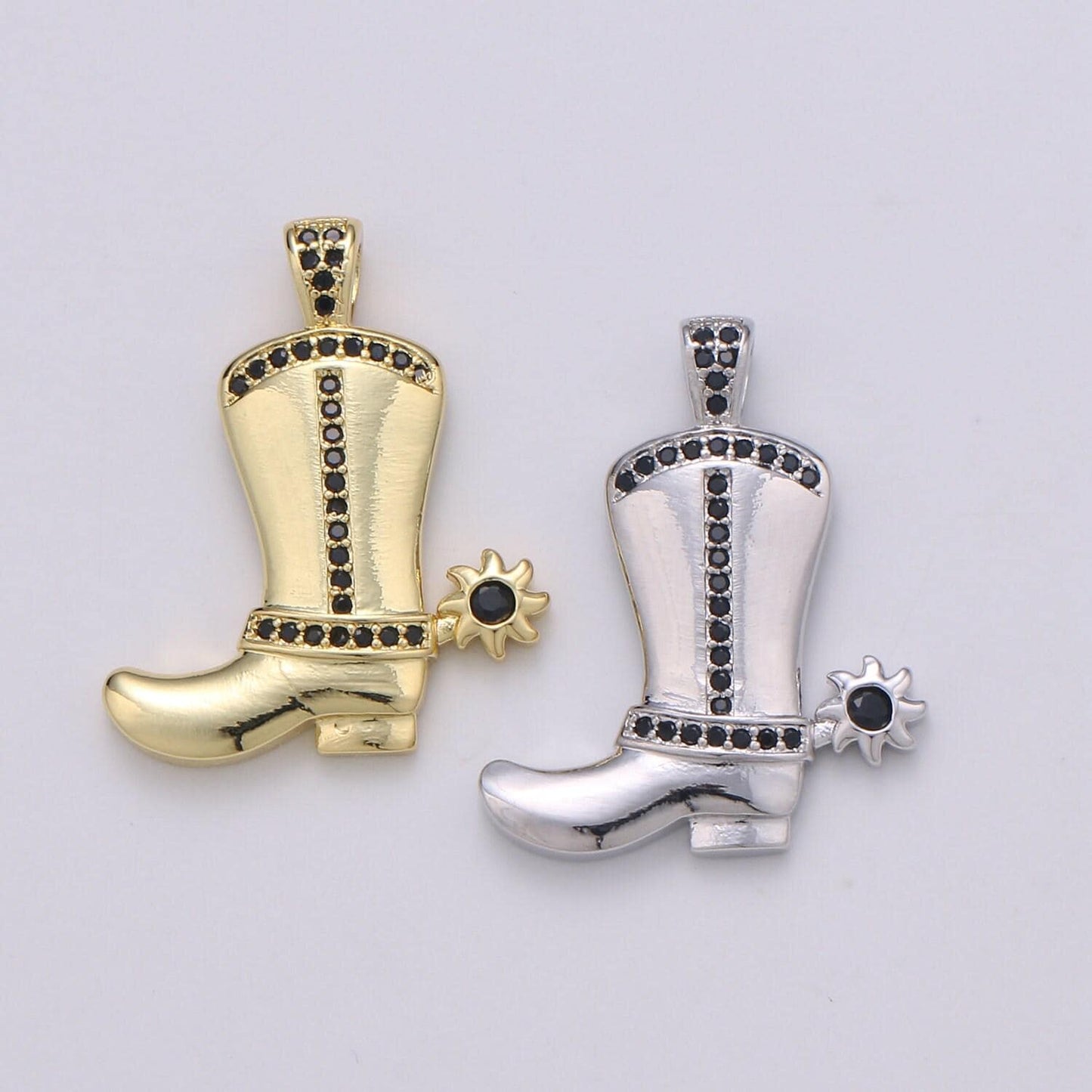 Wholesale gold-filled gold/silver cowboy boot pendant charm with black rhinestones, pendant for necklace bracelet anklet making j-154 j-155