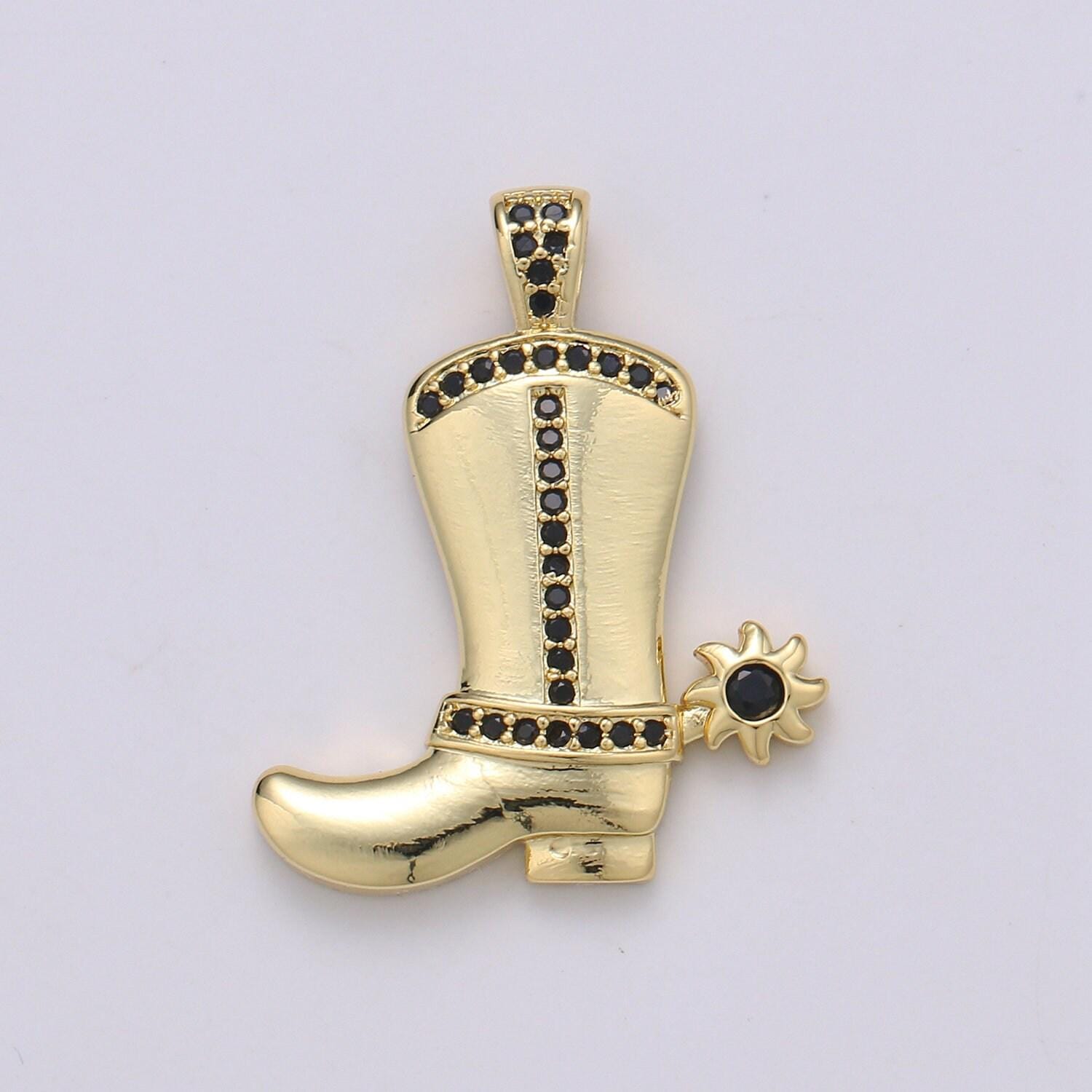 Wholesale gold-filled gold/silver cowboy boot pendant charm with black rhinestones, pendant for necklace bracelet anklet making j-154 j-155