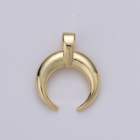 Gold crescent moon horn pendant - c shape wish moon charm, half moon, eclipse, tusk, celestial jewelry 14k gold charm,j-15