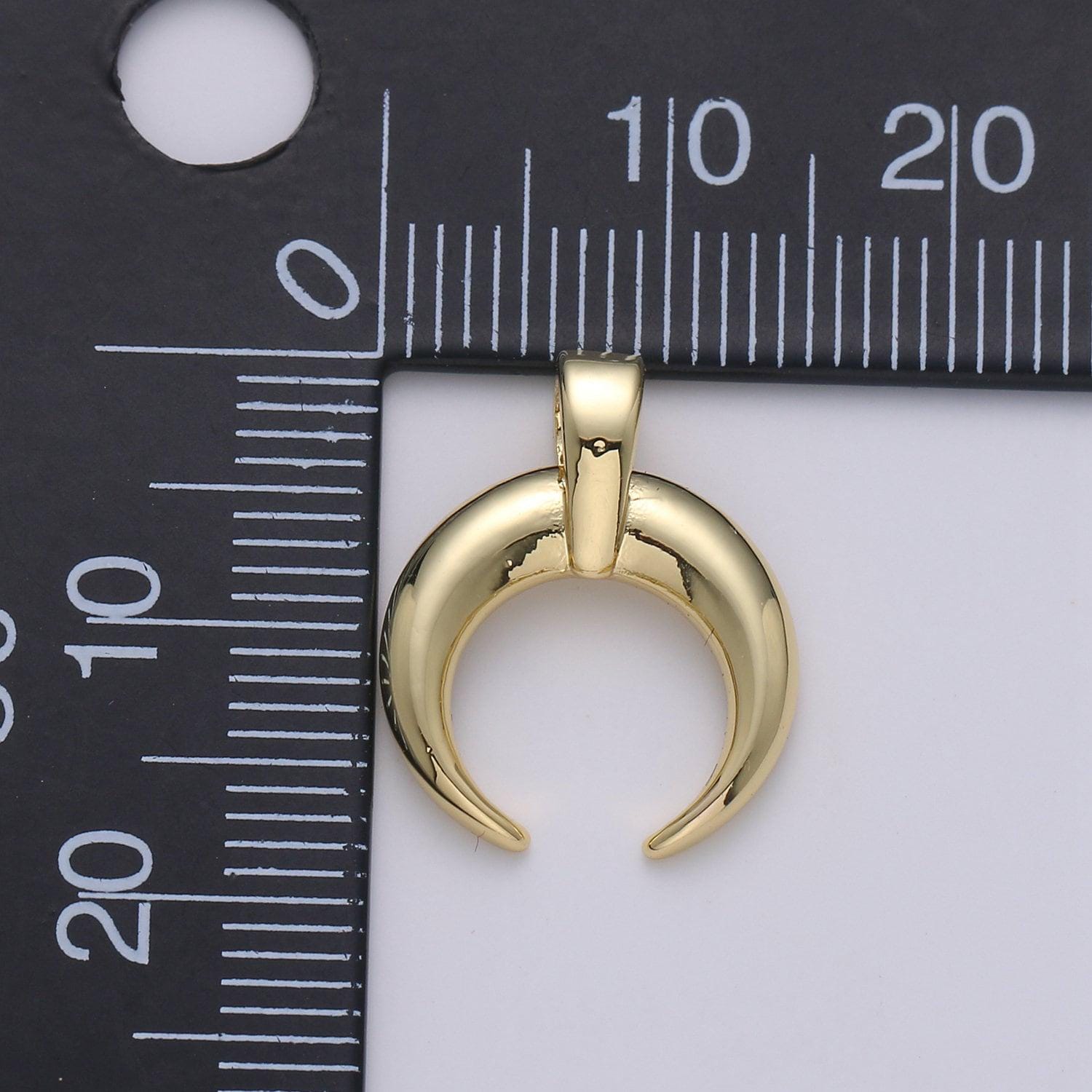 Gold crescent moon horn pendant - c shape wish moon charm, half moon, eclipse, tusk, celestial jewelry 14k gold charm,j-15