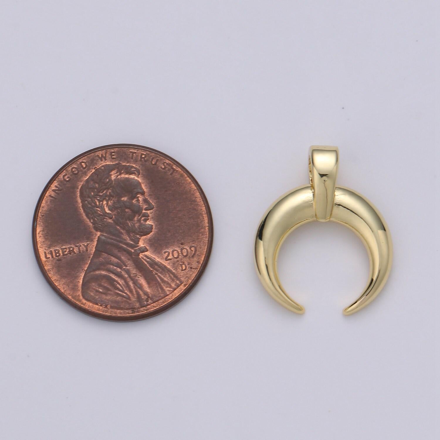 Gold crescent moon horn pendant - c shape wish moon charm, half moon, eclipse, tusk, celestial jewelry 14k gold charm,j-15