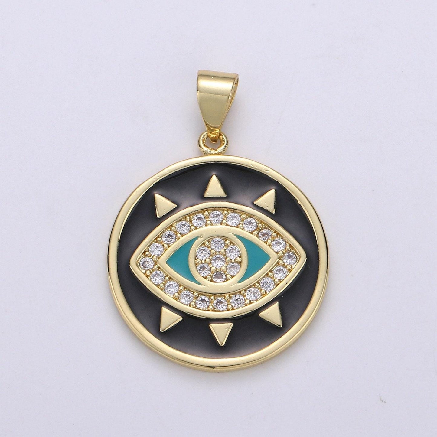 Evil eye enamel 24k gold pendant, micro pave evil eye charm for amulet jewelry making supply protection jewelry, pdgf-2007,2008,2009