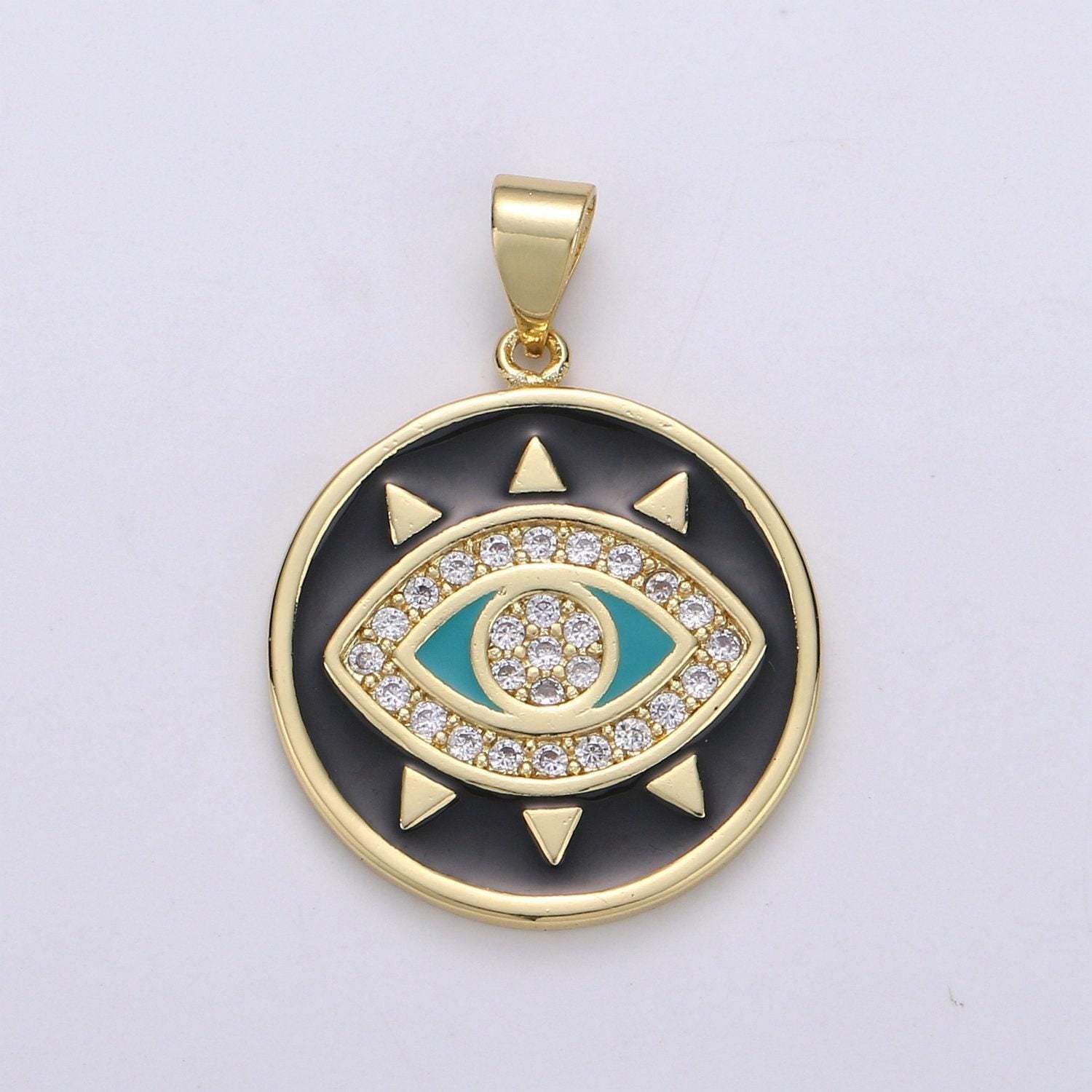 Evil eye enamel 24k gold pendant, micro pave evil eye charm for amulet jewelry making supply protection jewelry, pdgf-2007,2008,2009