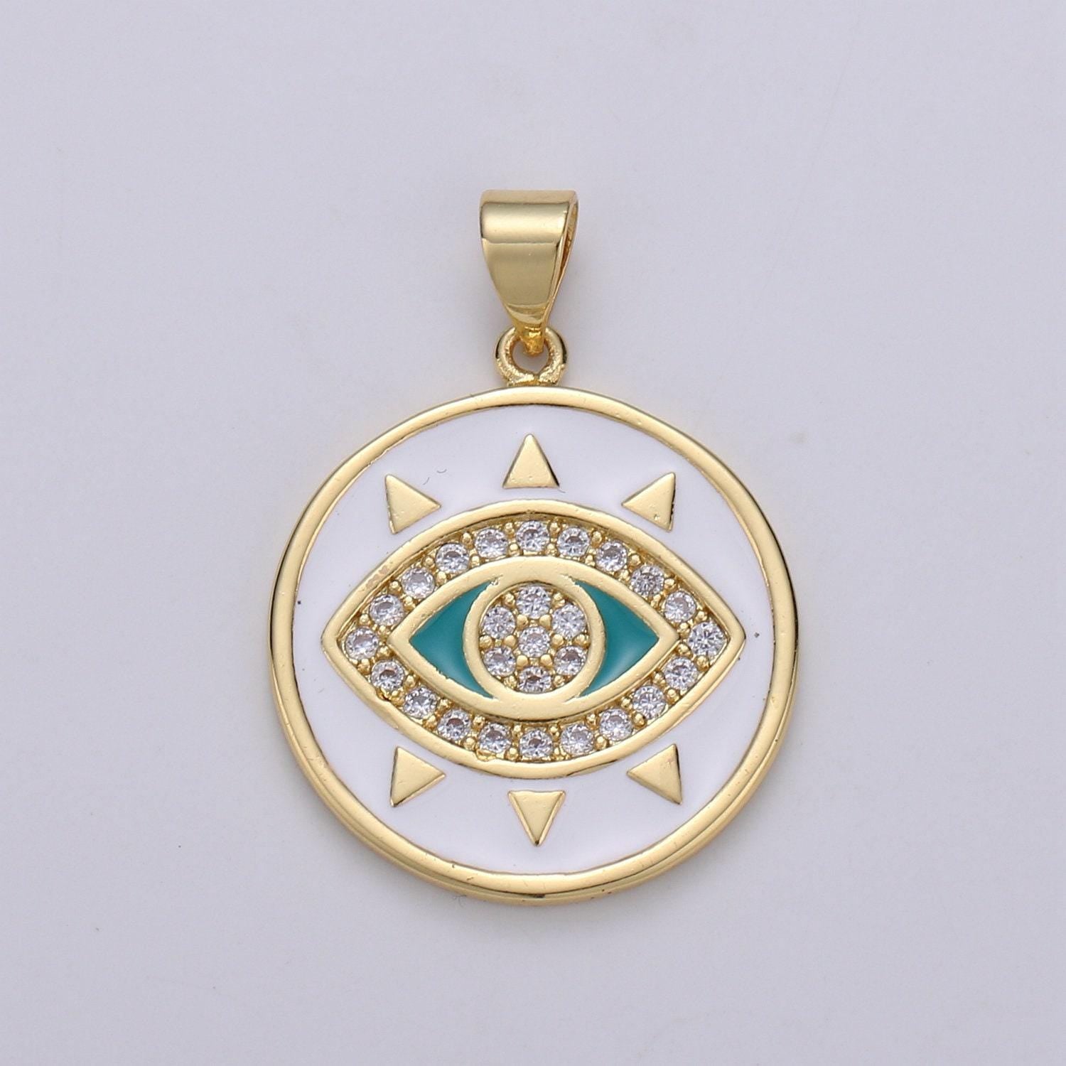 Evil eye enamel 24k gold pendant, micro pave evil eye charm for amulet jewelry making supply protection jewelry, pdgf-2007,2008,2009