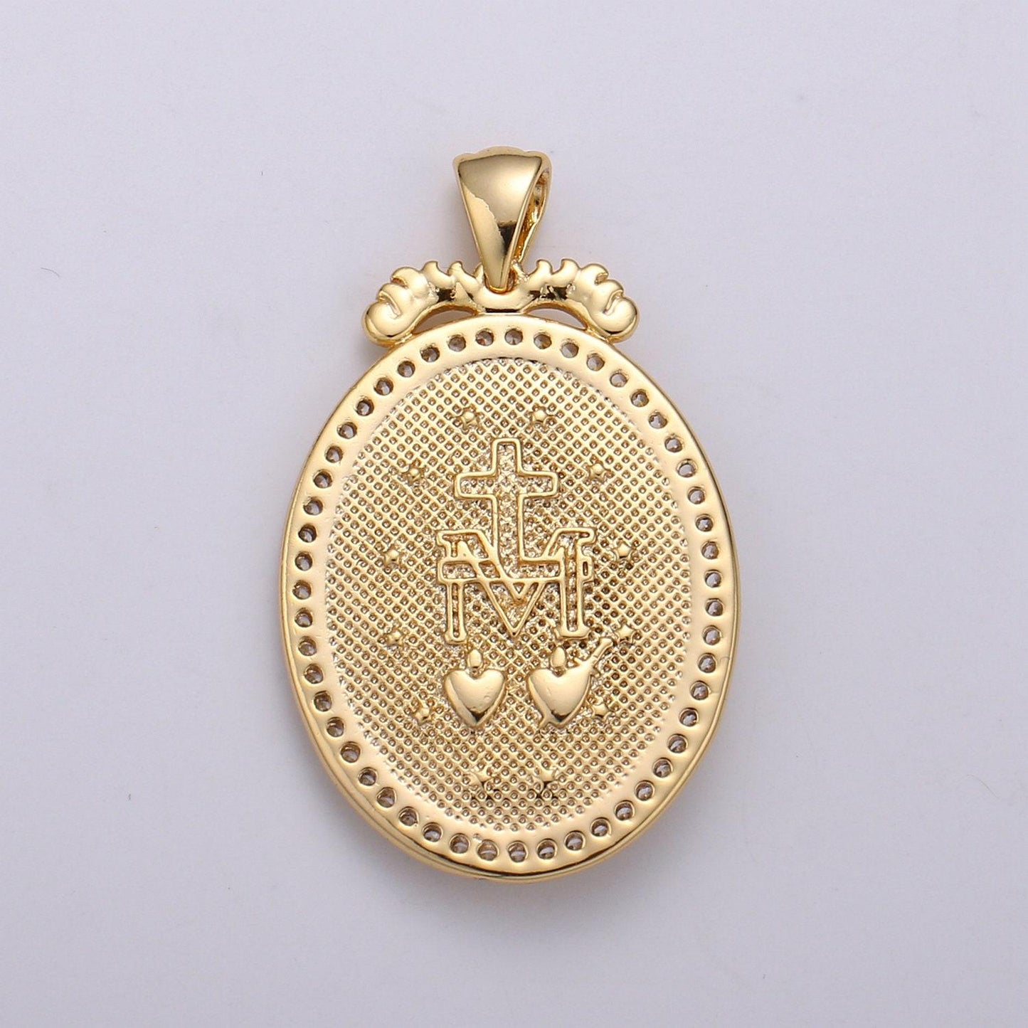 Del- gold filled holy mary lady of guadalupe gold oval with cubic zircon crystal pendants j-120