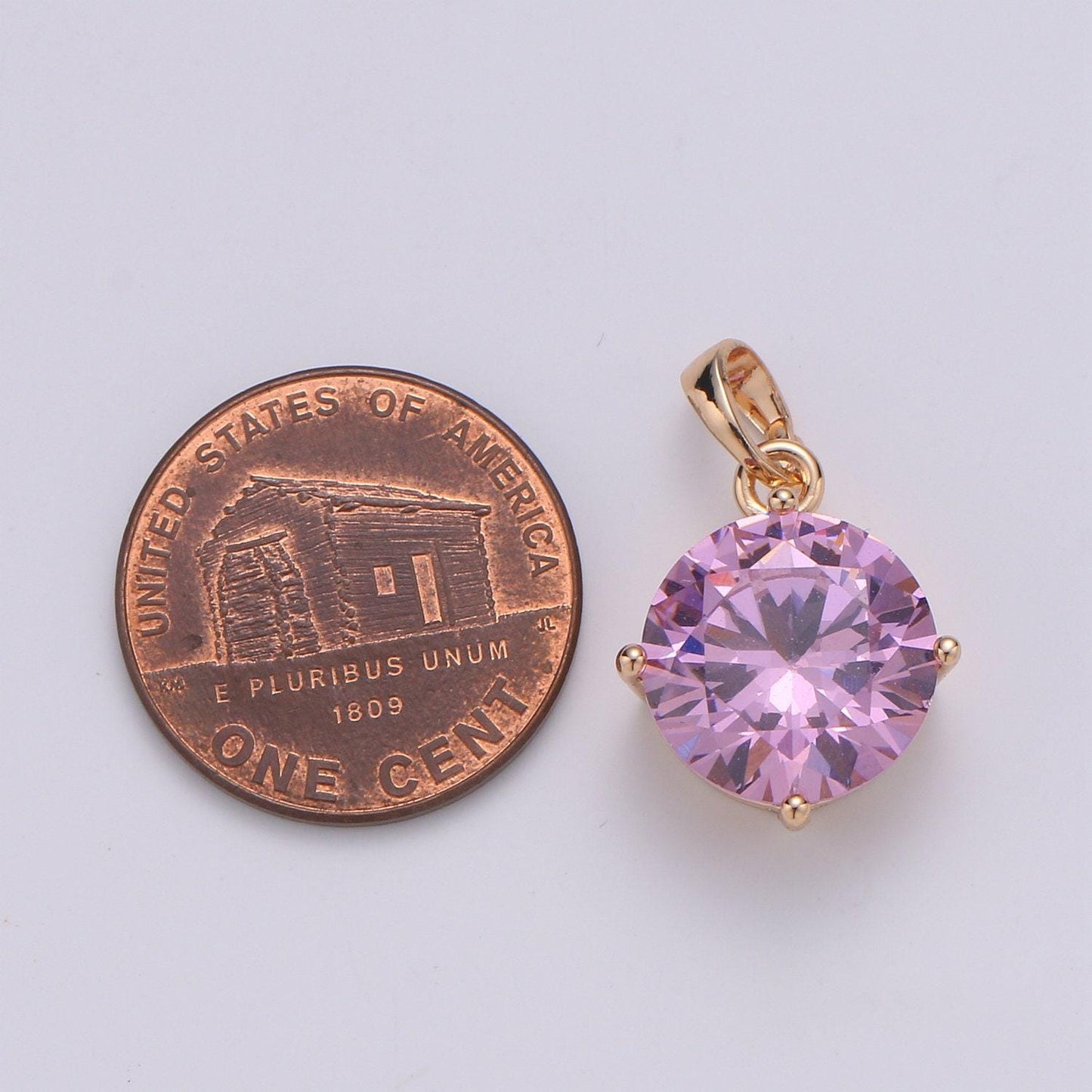 Amethyst zirconia 18k gold pendant, solitaire pink cubic charm for easy self-making jewelry, sophisticate pendant, pdgf-1984