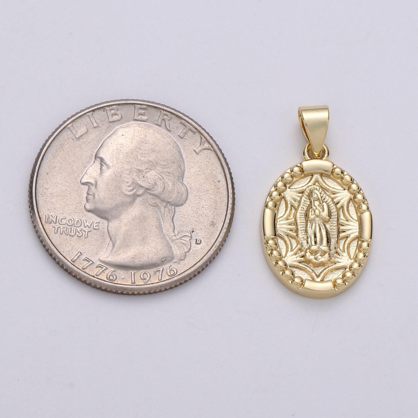 Blessed virgin mary 14k gold charm mother mary pendant oval mother mary pendant for necklace bracelet rosary earring making