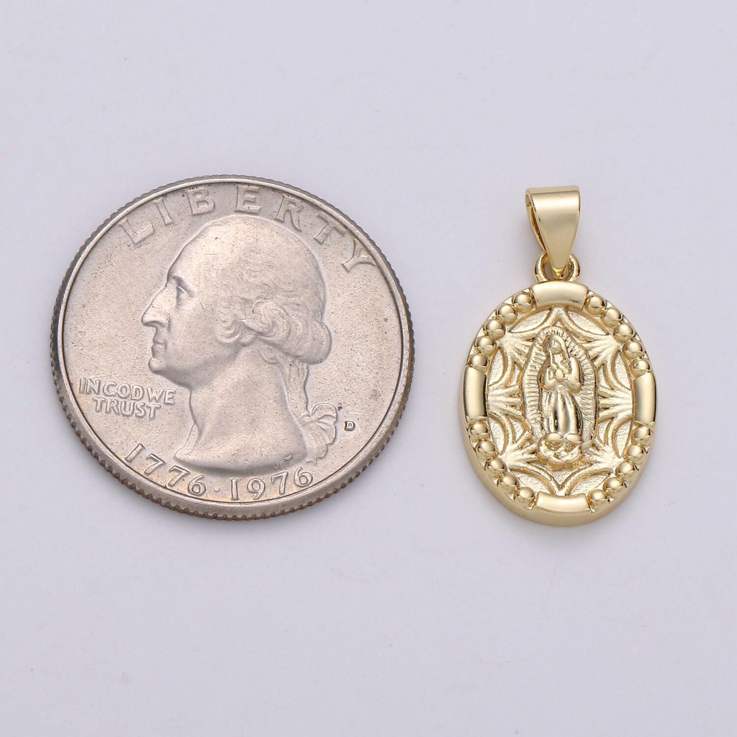 Blessed virgin mary 14k gold charm mother mary pendant oval mother mary pendant for necklace bracelet rosary earring making
