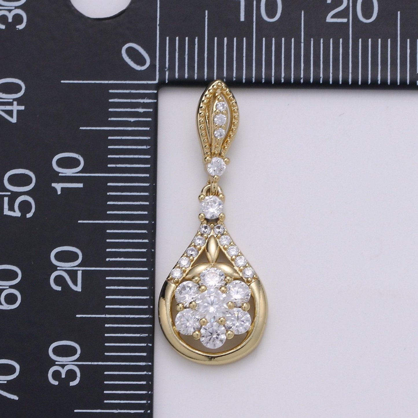 Pear shape design 14k gold charm, micro pave charm, cluster cz pendant charm, waterdrop cubic zirconia charm, pdgf-1966