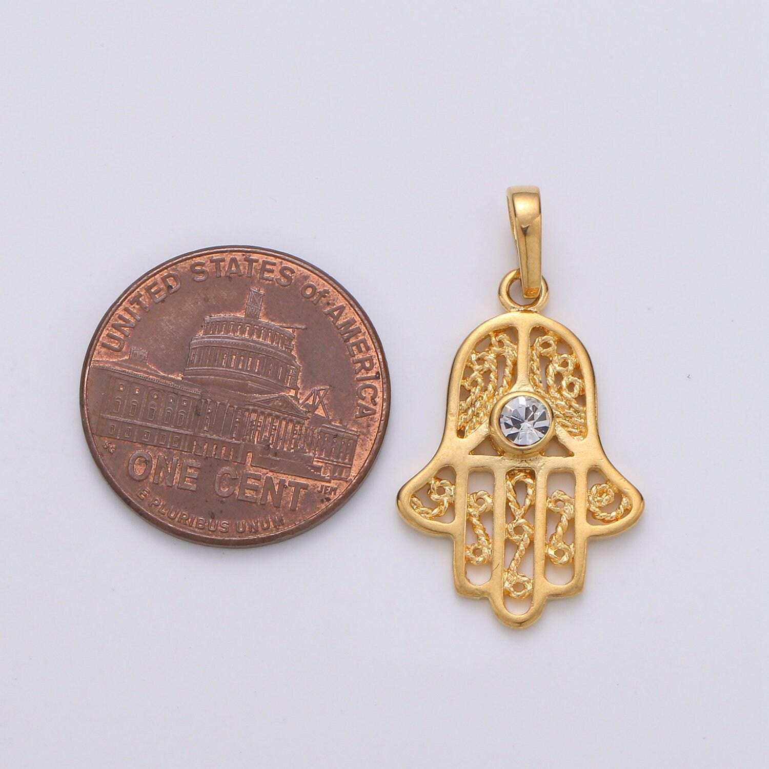 Gold filled hamsa hand pendant hand of fatimah charm j-071