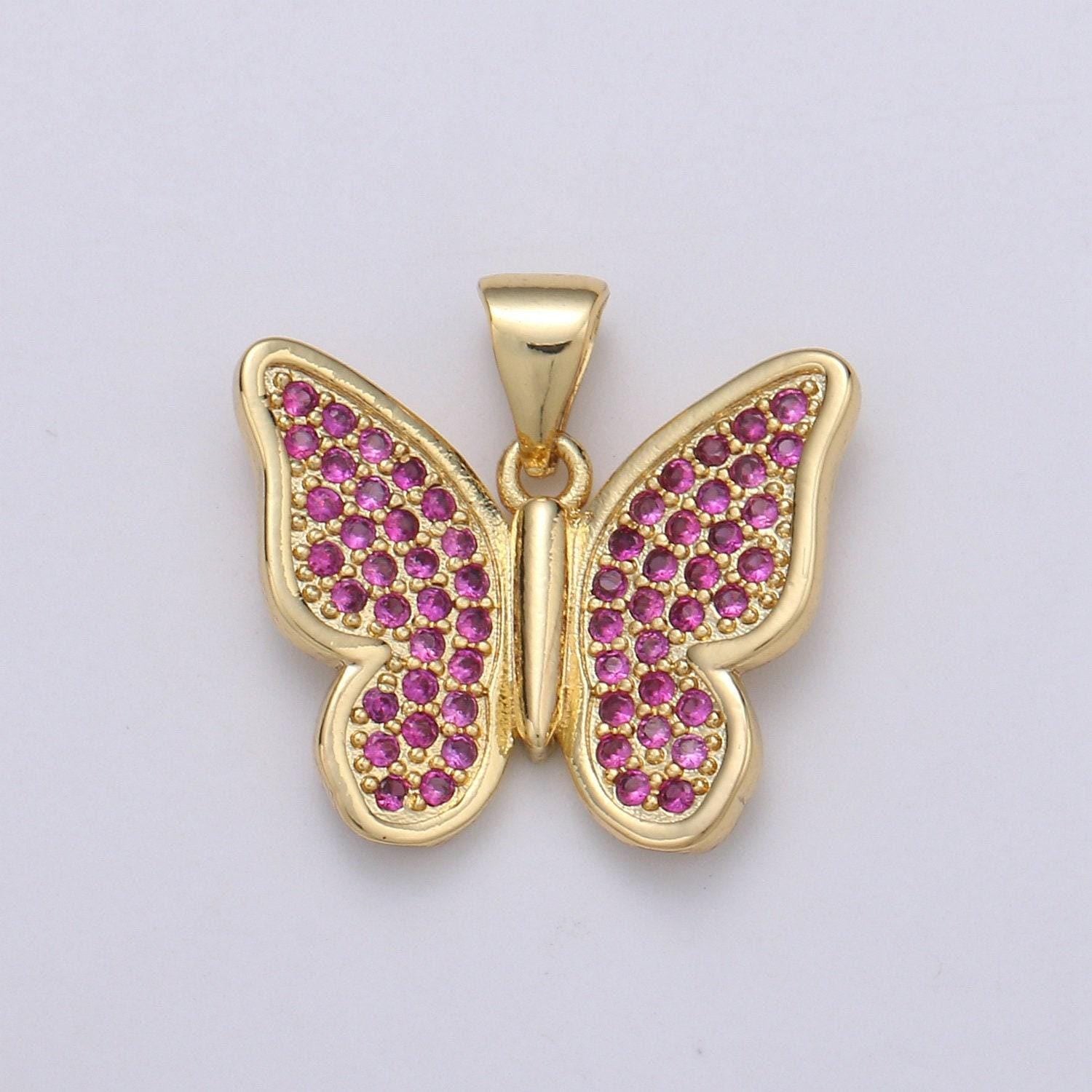 14k gold filled micro pave cz butterfly pendant charm, micro pave cz butterfly pendant charm, gold filled pendant j-063~j-065