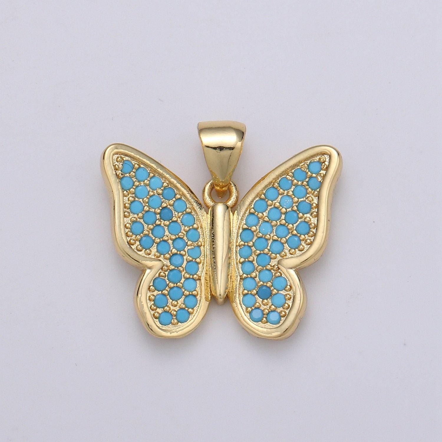 14k gold filled micro pave cz butterfly pendant charm, micro pave cz butterfly pendant charm, gold filled pendant j-063~j-065