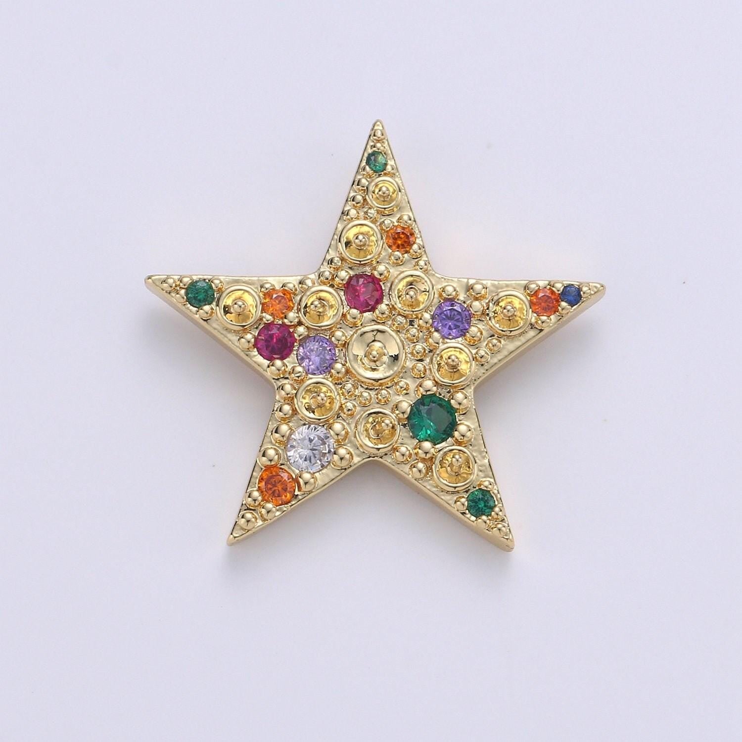 14k gold filled colorful star cz pendant, micro pave cz star charm, celestial charm, gold star charm for bracelet necklace charm j-019