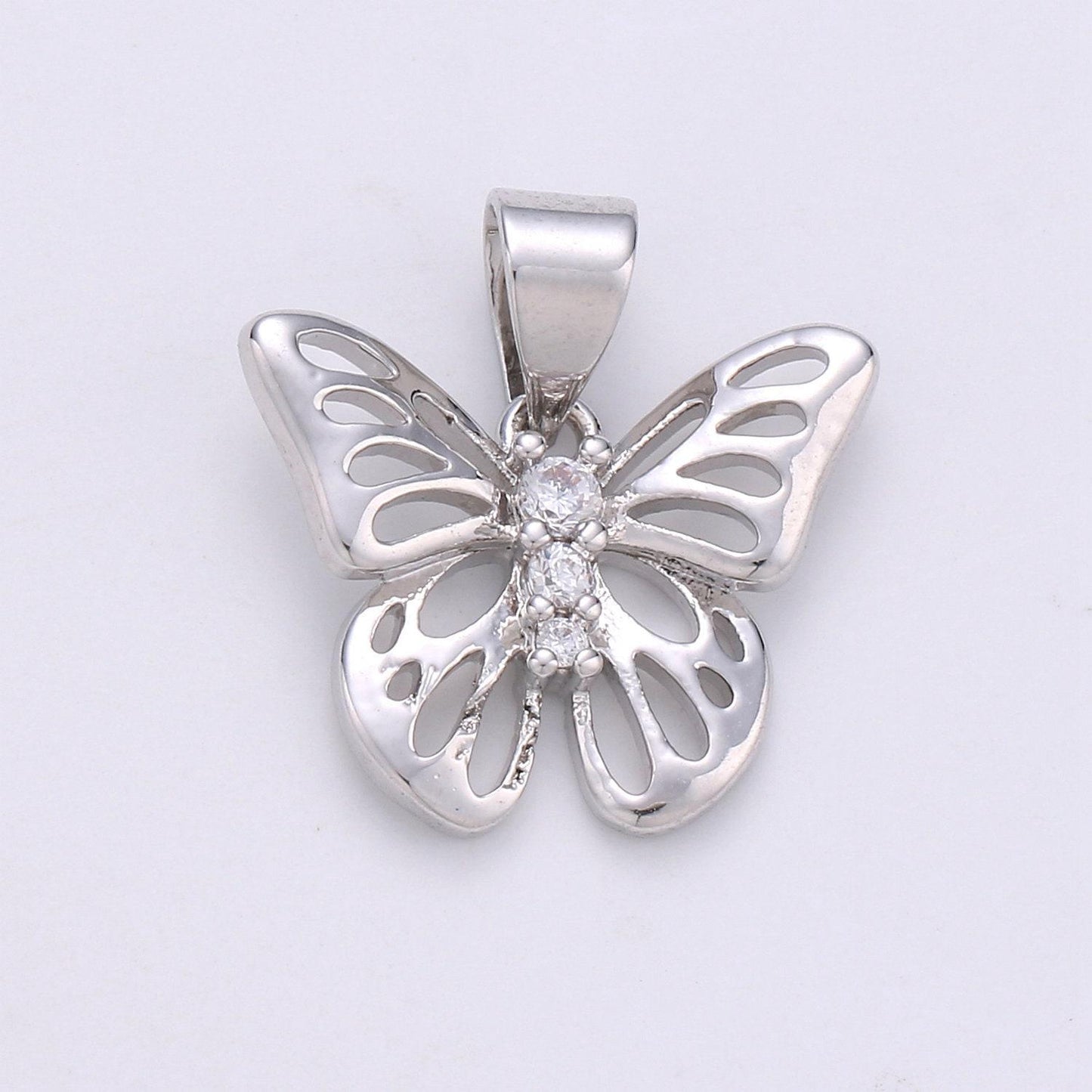 11mm butterfly charm micro pave butterfly charm, past present future cz in butterfly pendant, 14k gold filled charm j-007 j-008