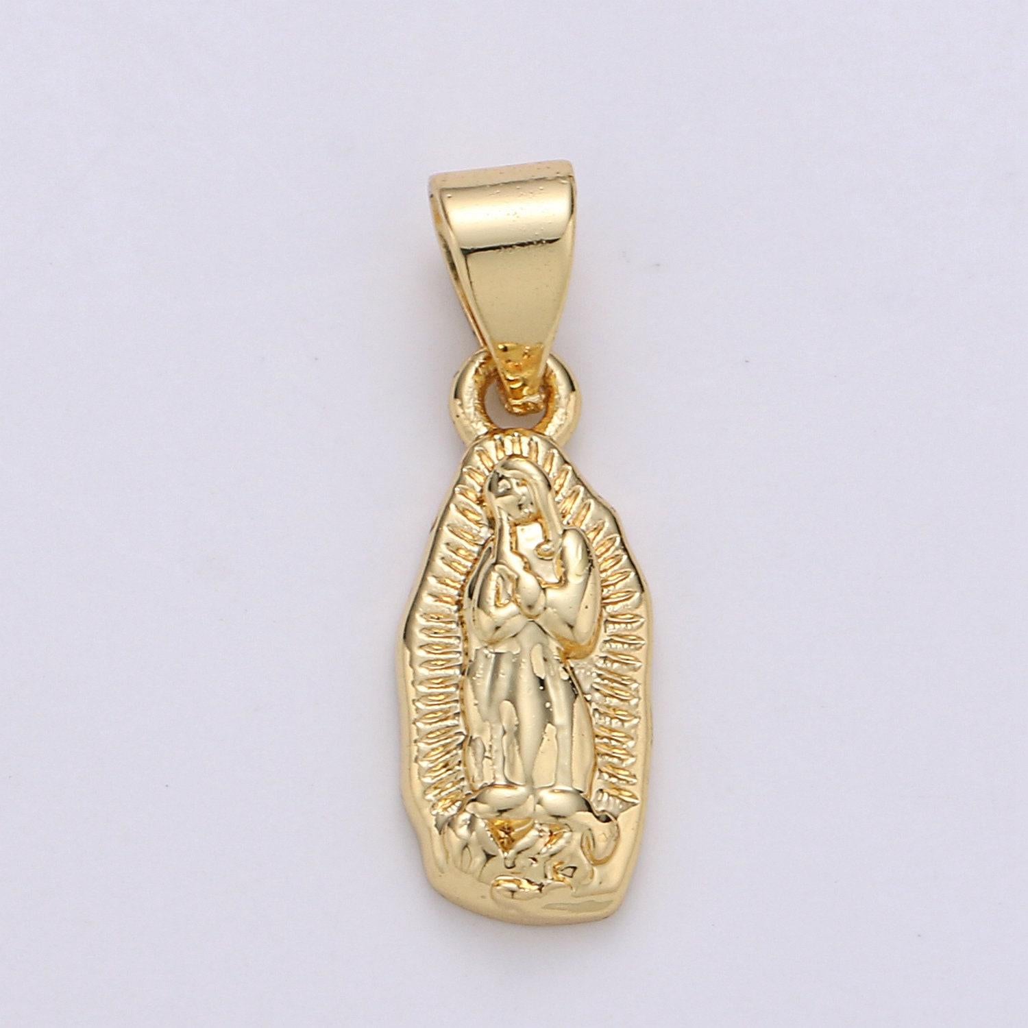 Vintage mary charm necklace 14k gold holy mary pendant necklace, our lady of guadalupe pendant necklace for religious jewelry making