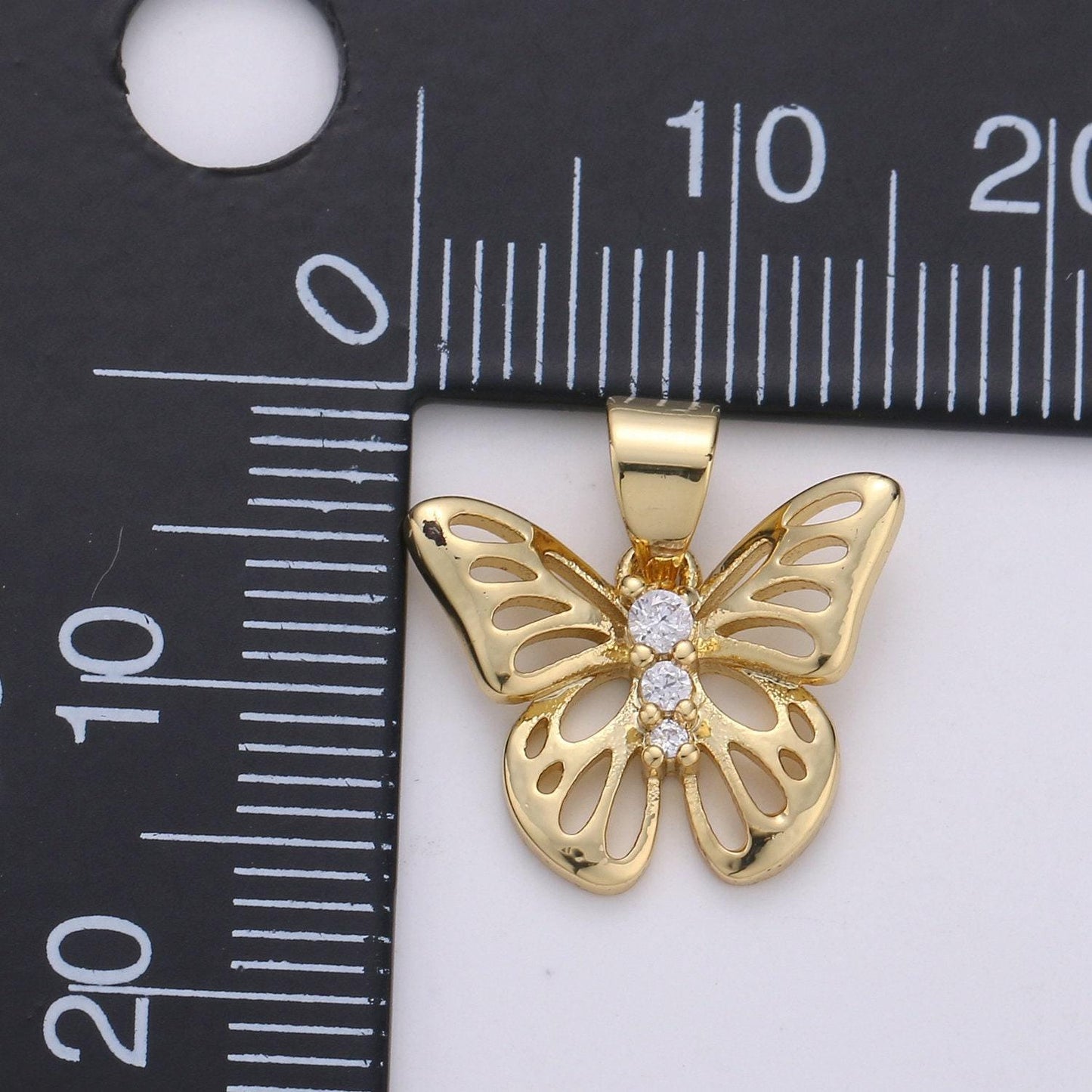 11mm butterfly charm micro pave butterfly charm, past present future cz in butterfly pendant, 14k gold filled charm j-007 j-008