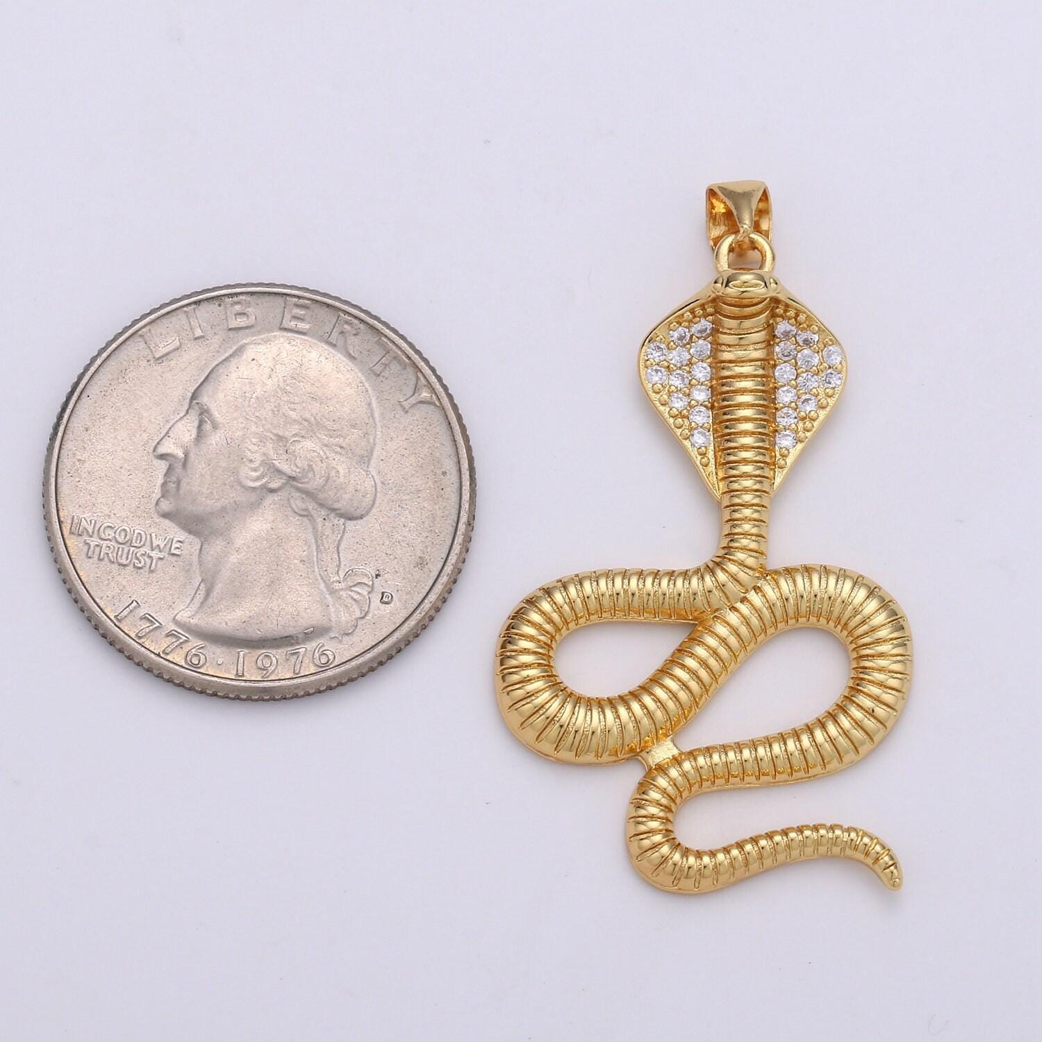 24k gold filled micro pave cobra snake charm, cubic zirconia snake pendant charm, gold filled charm, for diy jewelry i-936