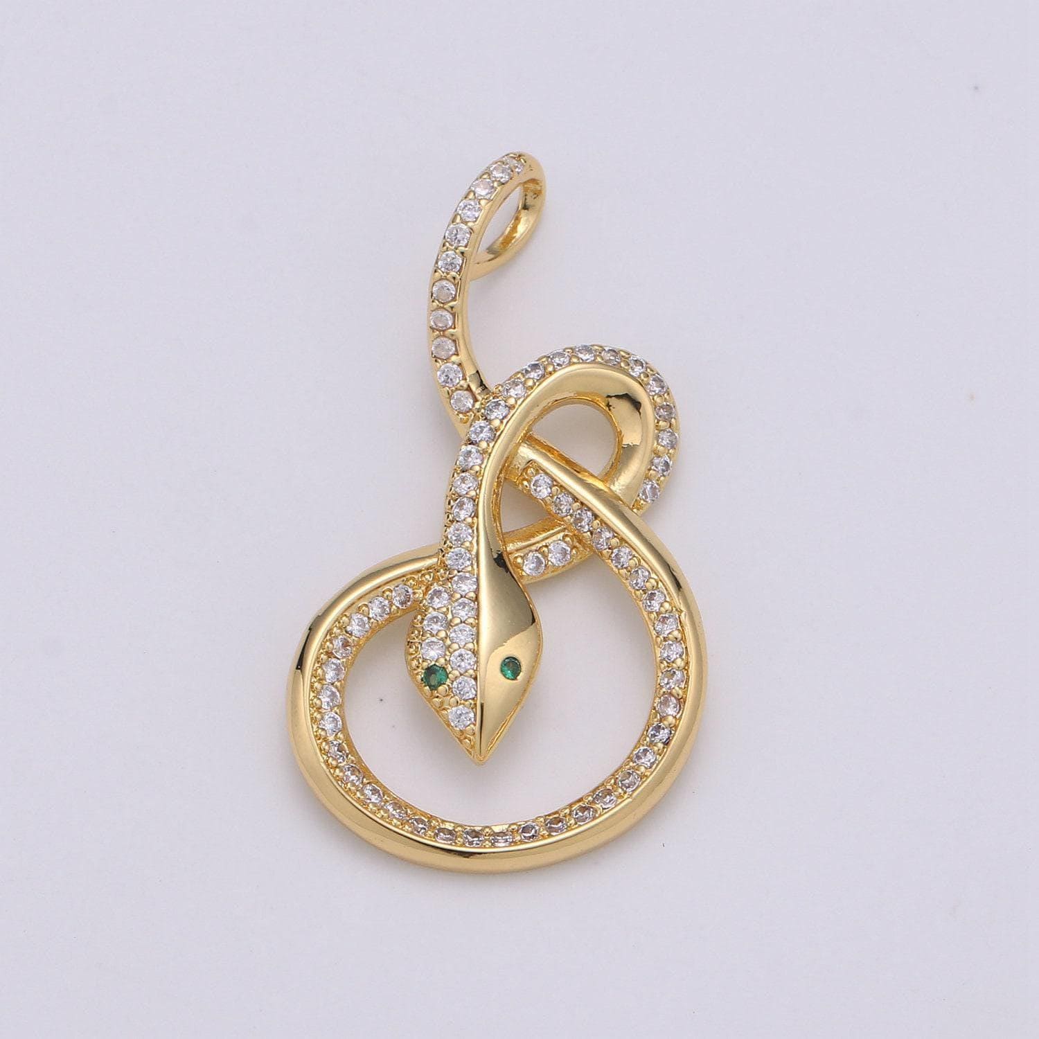 Micro pave snake charm, gold filled snake charm, animal charm gold serpent charm necklace pendant finding for jewelry making supply i-916