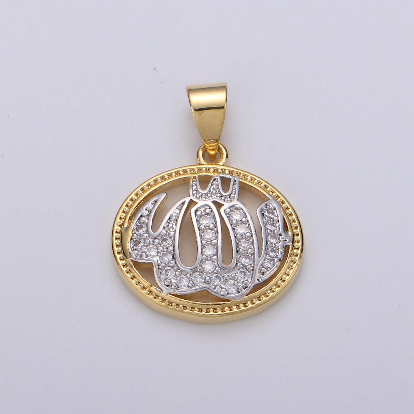 2 tone color pendant in 24k gold jewelry allah pendant micro pave cz pendant necklace for religious jewelry