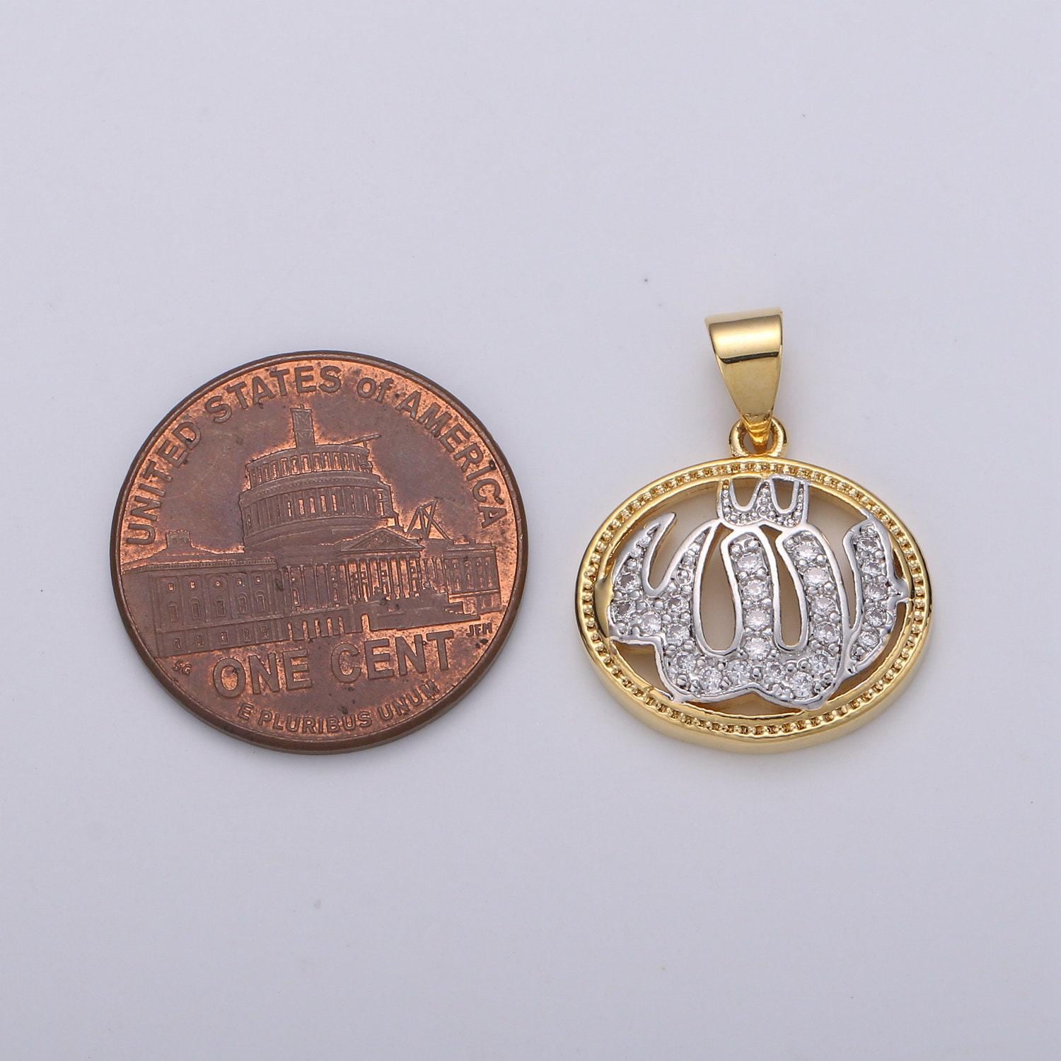 2 tone color pendant in 24k gold jewelry allah pendant micro pave cz pendant necklace for religious jewelry