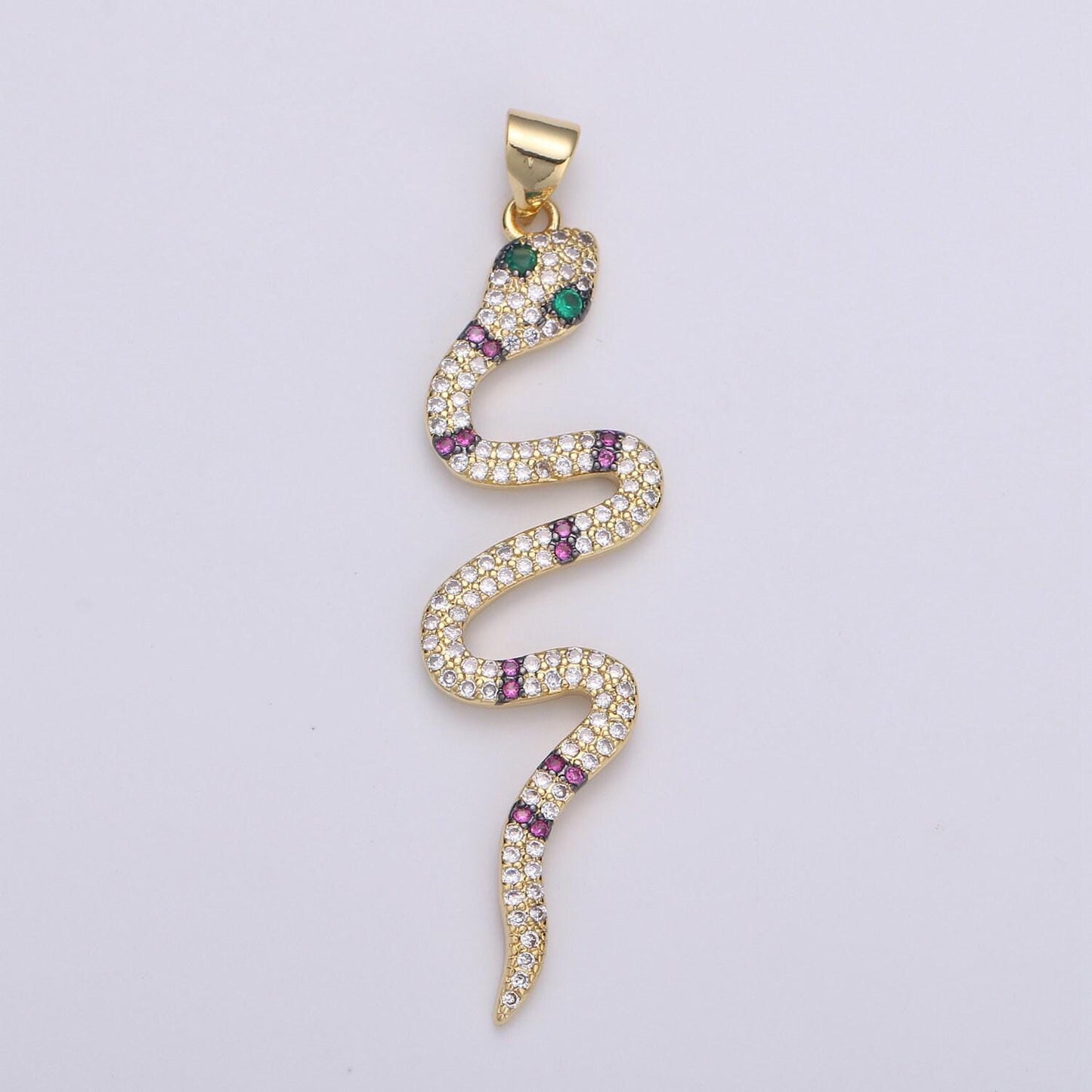 Green cz 14k gold filled snake charm, micro pave snake pendant charm, gold filled charm, serpent animal jewelry dangle charm i-905~i-907