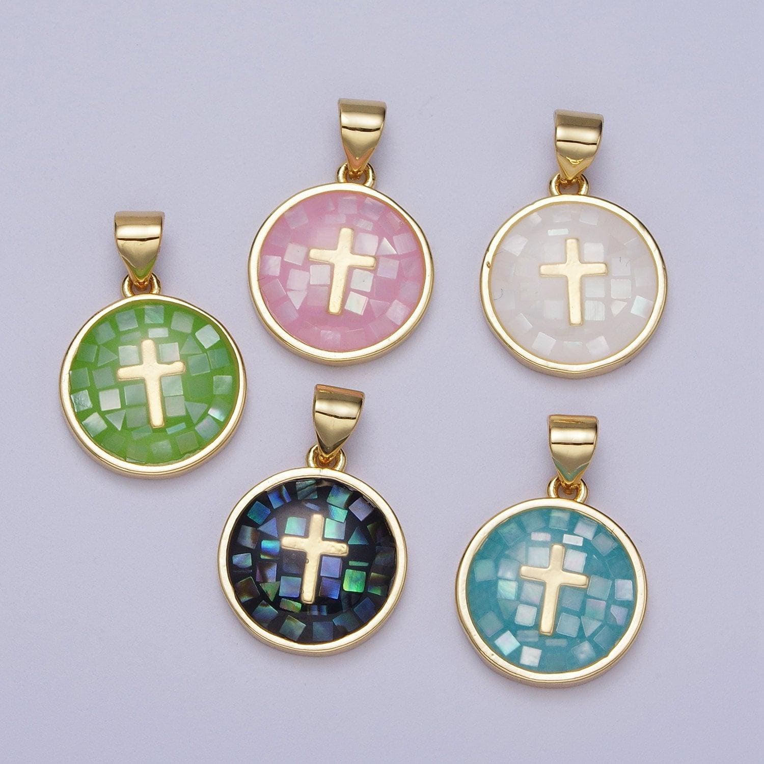 24k gold filled pink shell cross charm pendant white green blue shell religious charm necklace bracelet pendant 20x13.8mm i-075