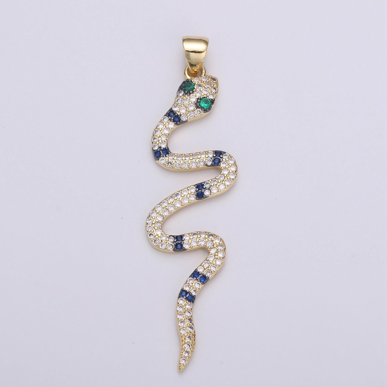 Green cz 14k gold filled snake charm, micro pave snake pendant charm, gold filled charm, serpent animal jewelry dangle charm i-905~i-907