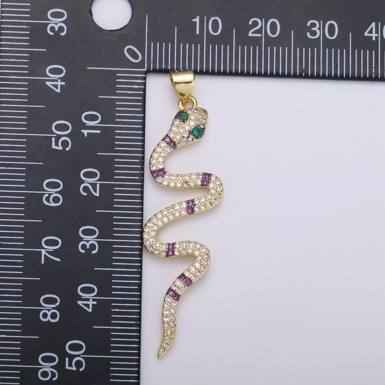 Green cz 14k gold filled snake charm, micro pave snake pendant charm, gold filled charm, serpent animal jewelry dangle charm i-905~i-907