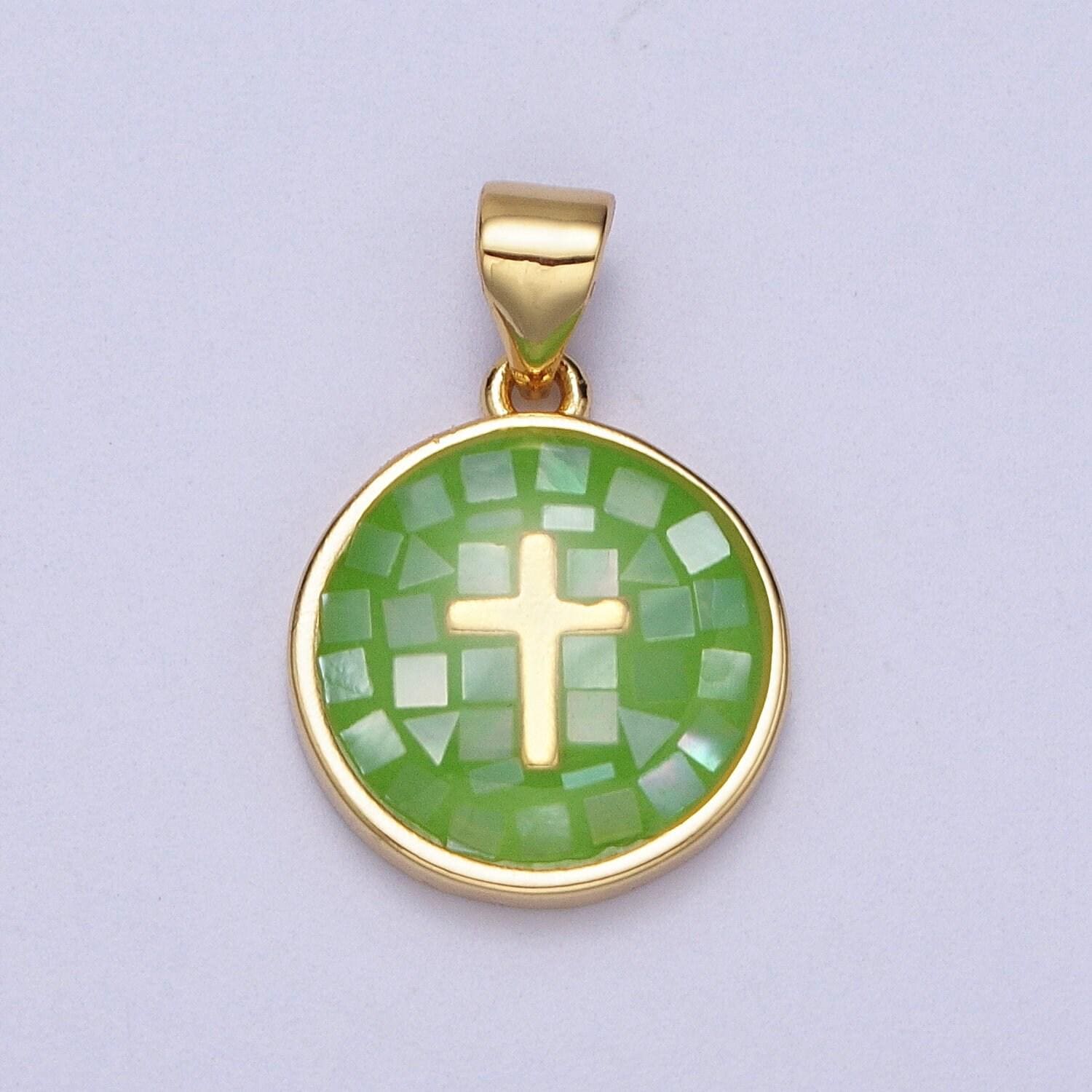 24k gold filled pink shell cross charm pendant white green blue shell religious charm necklace bracelet pendant 20x13.8mm i-075