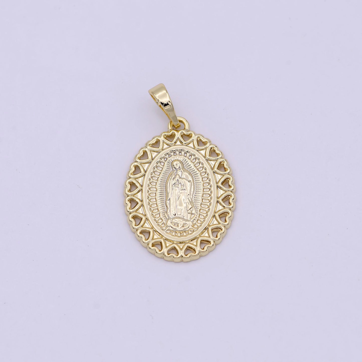 24k / 14k gold filled virgin mary charm, heart lady guadalupe oval pendant, for diy religious jewelry necklace bracelet, i-878 h-475