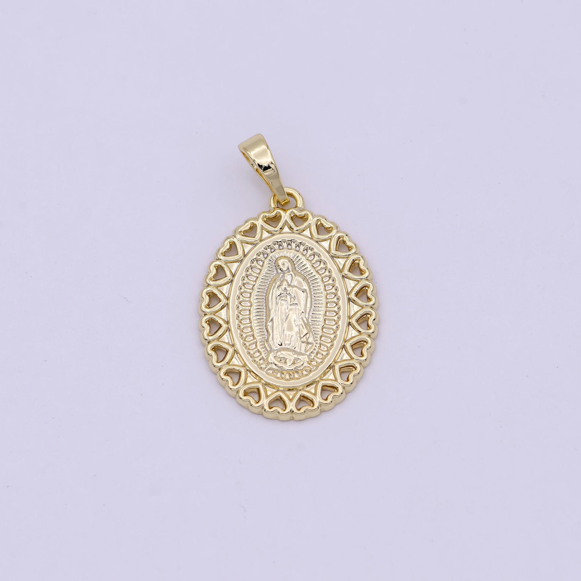 24k / 14k gold filled virgin mary charm, heart lady guadalupe oval pendant, for diy religious jewelry necklace bracelet, i-878 h-475