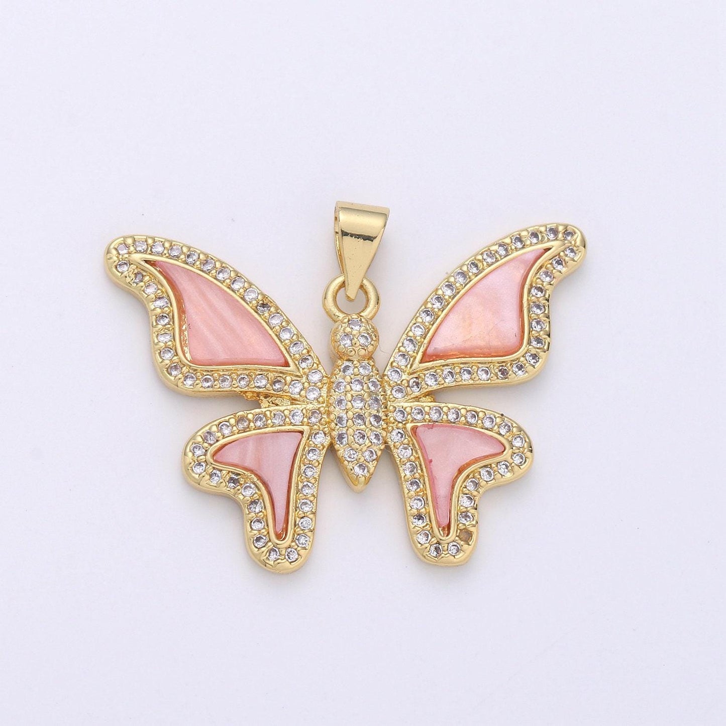 Large mariposa butterfly charm pink pearl butterfly charm acrylic pendant for necklace component real gold plated tarnish free i-872