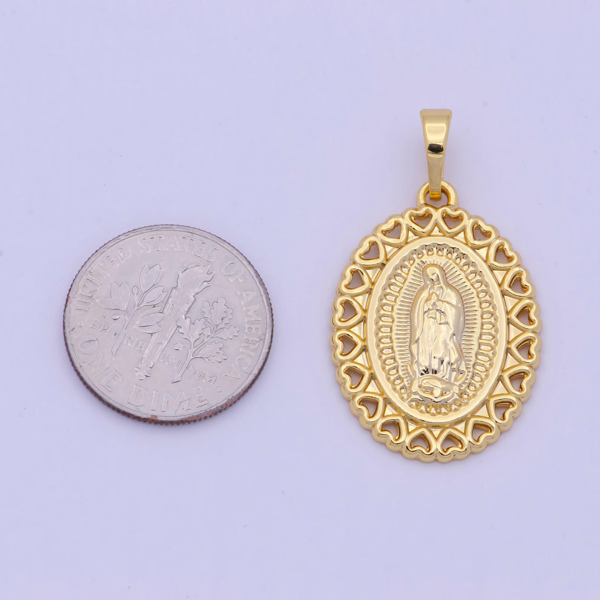 24k / 14k gold filled virgin mary charm, heart lady guadalupe oval pendant, for diy religious jewelry necklace bracelet, i-878 h-475