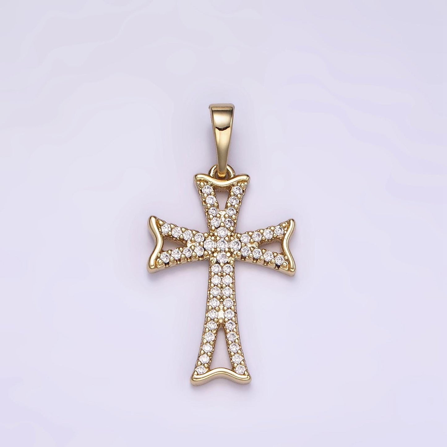 Micro paved cz curved religious cross 14k gold filled pendant | i-864