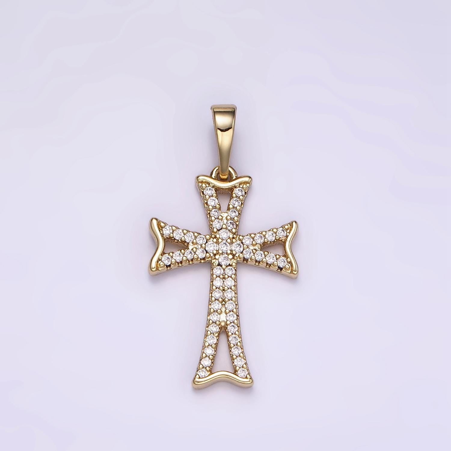 Micro paved cz curved religious cross 14k gold filled pendant | i-864