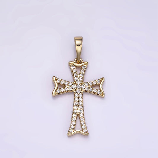 Micro paved cz curved religious cross 14k gold filled pendant | i-864