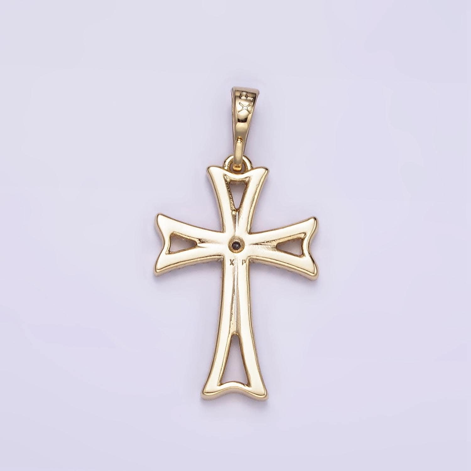Micro paved cz curved religious cross 14k gold filled pendant | i-864