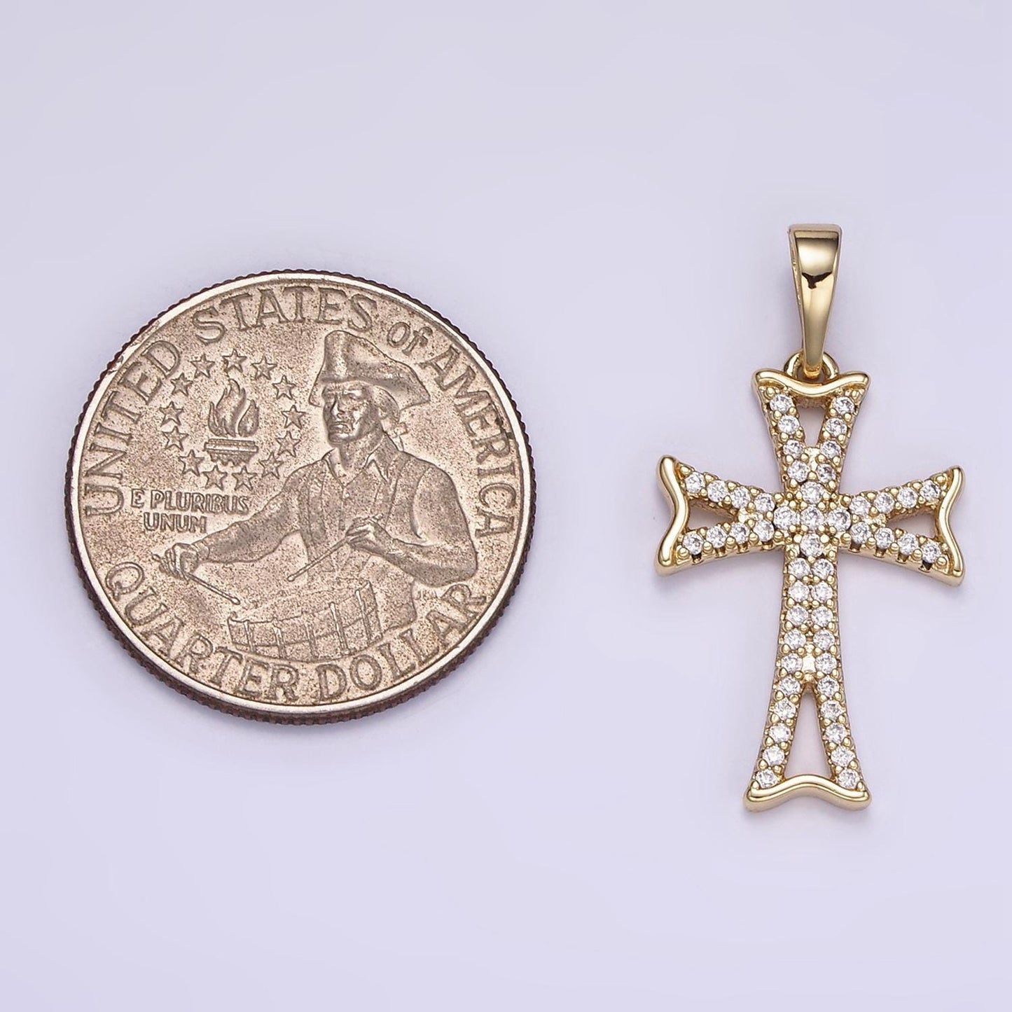 Micro paved cz curved religious cross 14k gold filled pendant | i-864