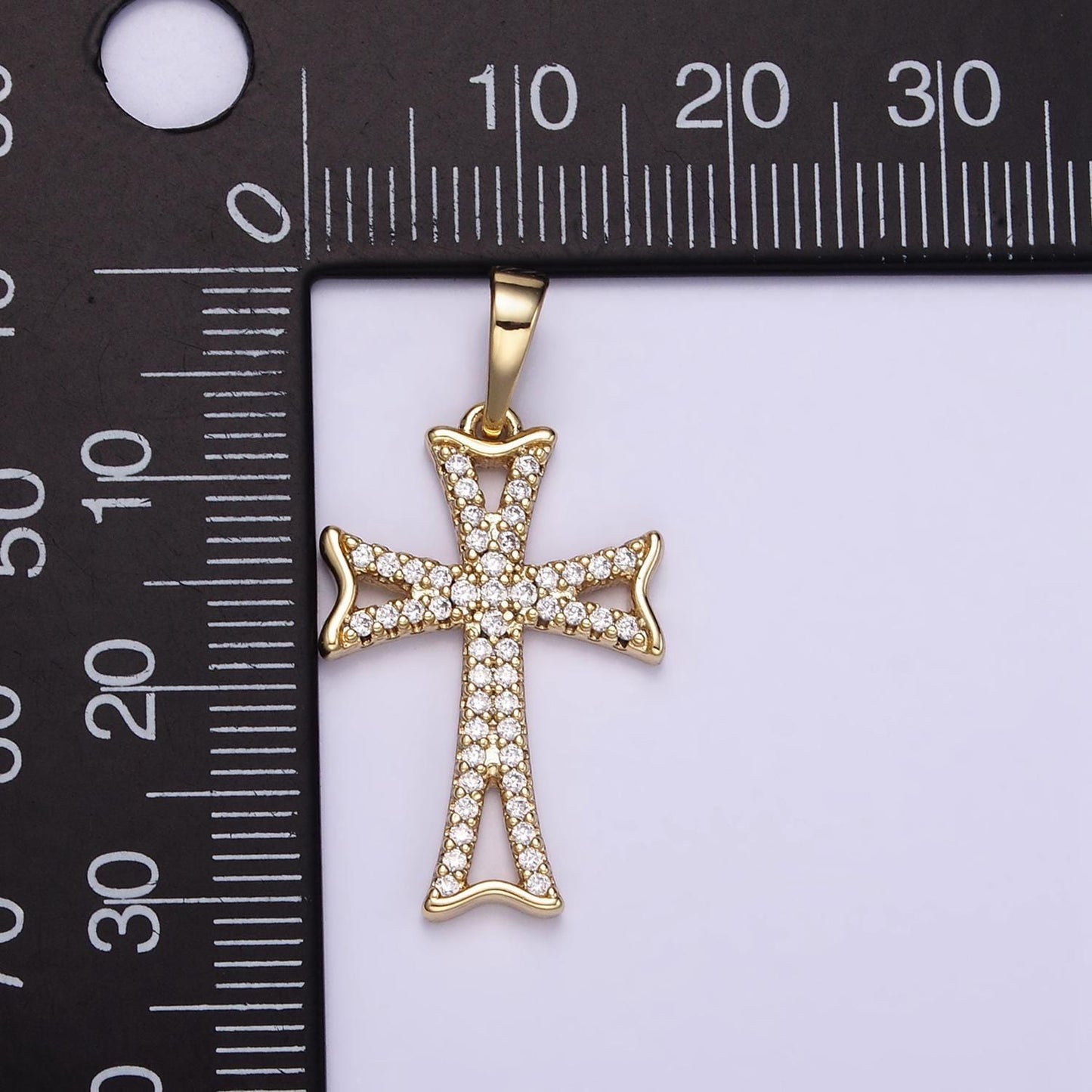 Micro paved cz curved religious cross 14k gold filled pendant | i-864