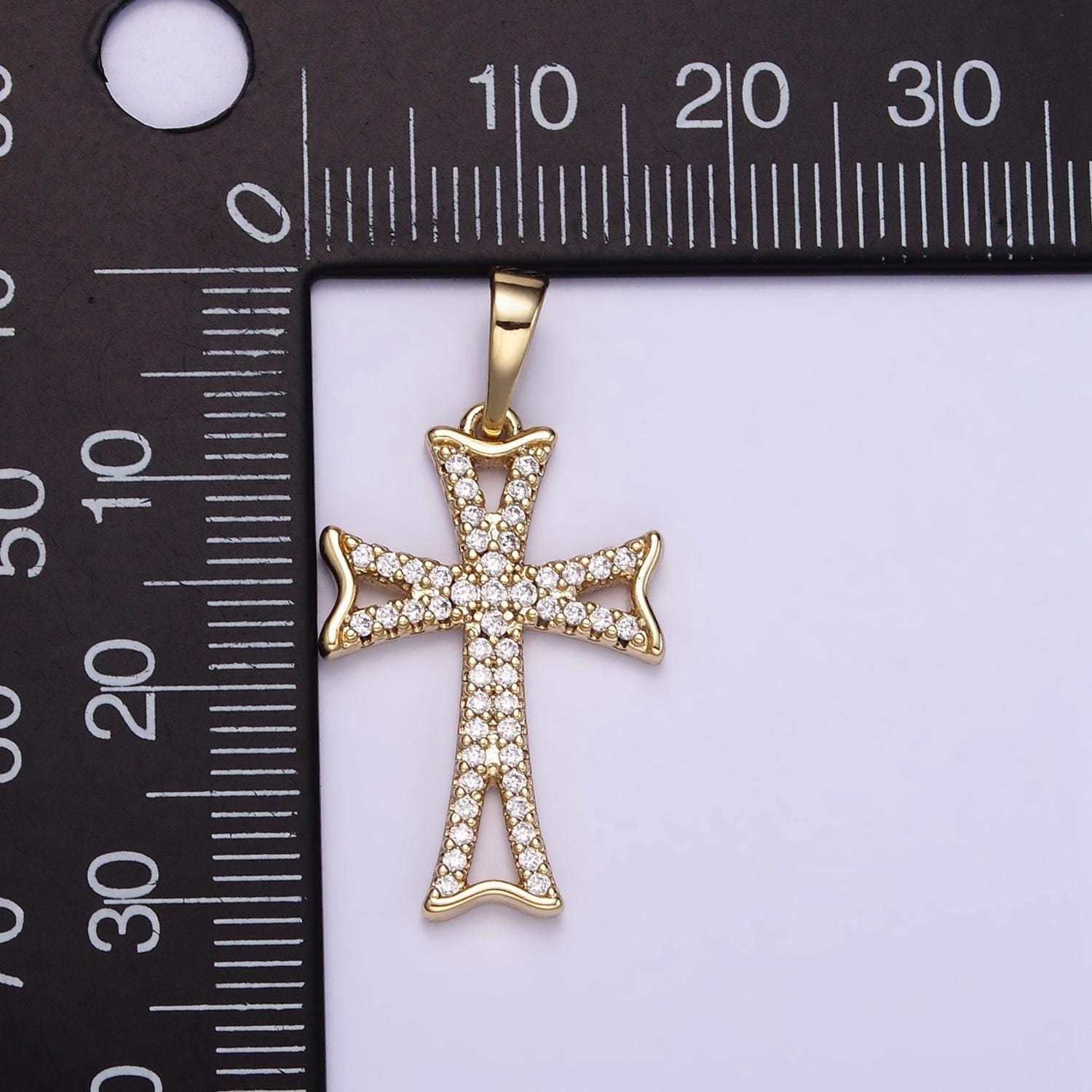 Micro paved cz curved religious cross 14k gold filled pendant | i-864