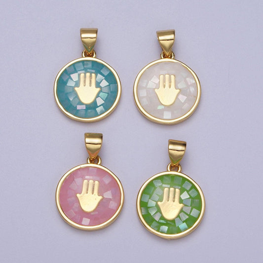 24k gold filled pink shell hamsa hand charm pendant white green blue shell charm necklace bracelet pendant 20x13.8mm h-807