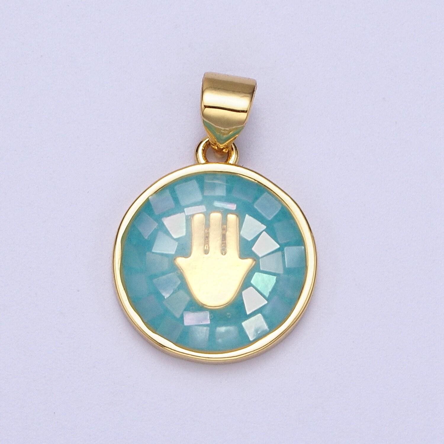 24k gold filled pink shell hamsa hand charm pendant white green blue shell charm necklace bracelet pendant 20x13.8mm h-807