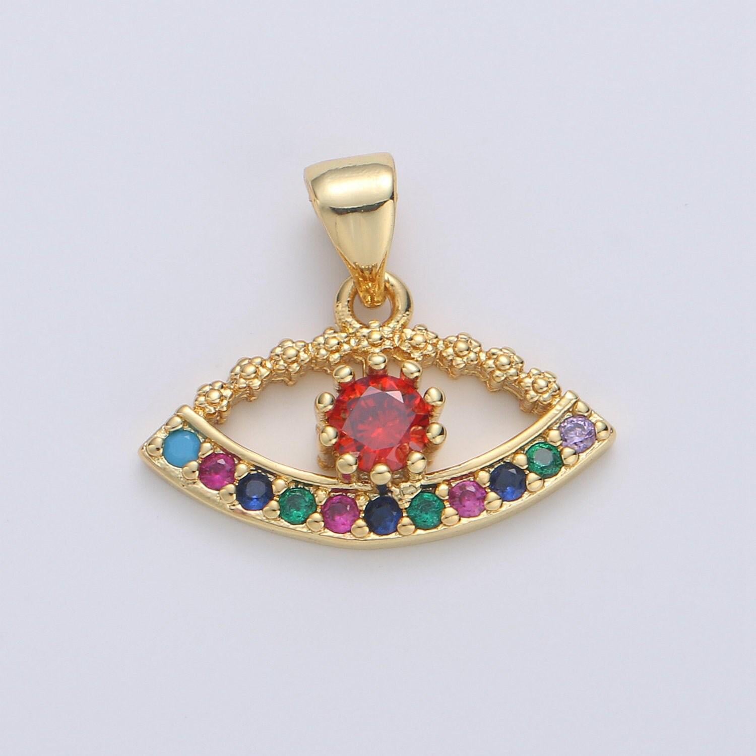 Micro pave evil eye charm in 14k gold filled cubic evil eye pendant multi color cz charm i-812
