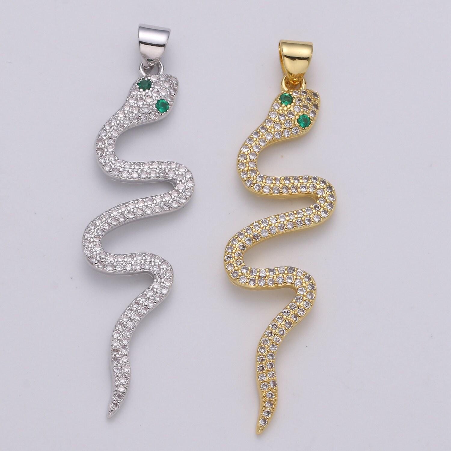 24k gold filled micro pave snake charm, cz serpent pendant charm, gold filled charm, silver snake pendant for diy jewelry i-807