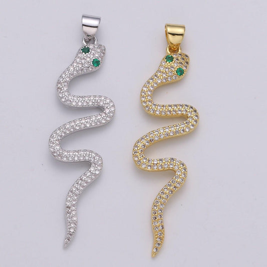 24k gold filled micro pave snake charm, cz serpent pendant charm, gold filled charm, silver snake pendant for diy jewelry i-807