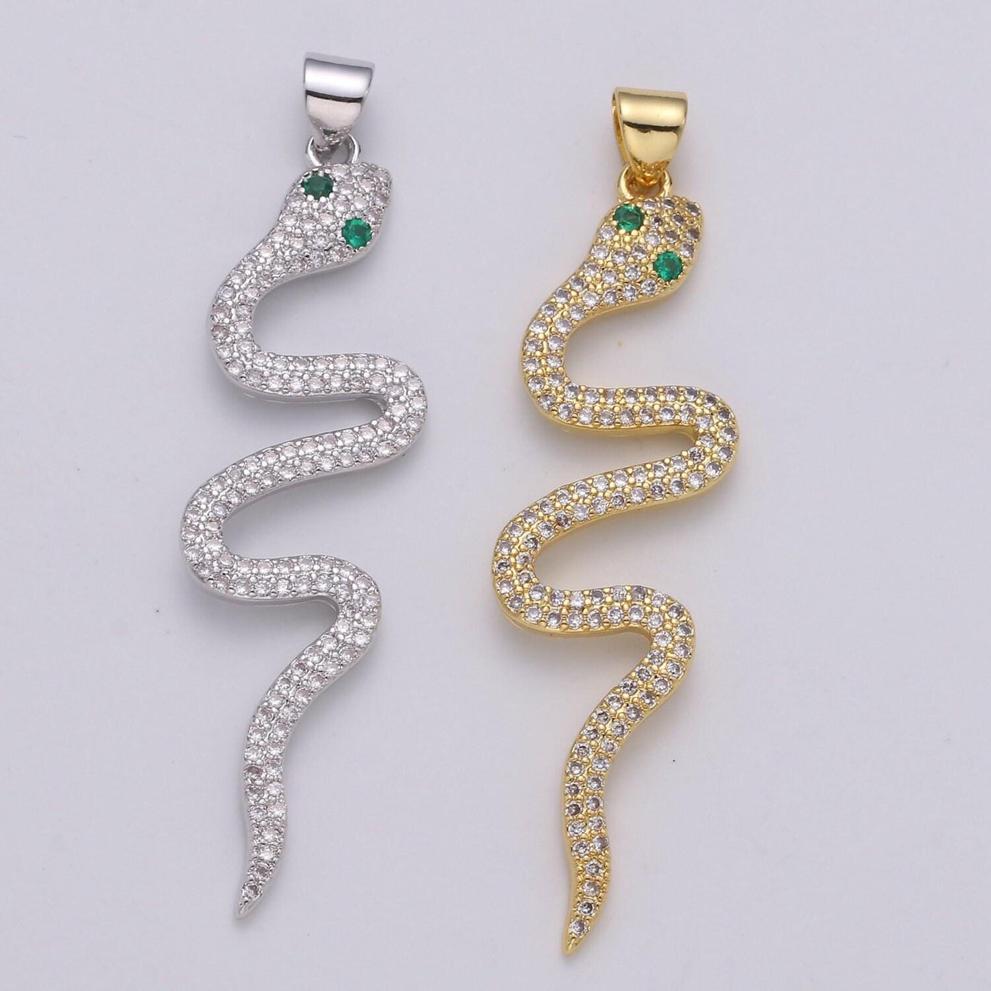 1pc 24k gold micro pave snake charm, cubic zirconia serpent pendant charm, charm, silver snake pendant for diy jewelry