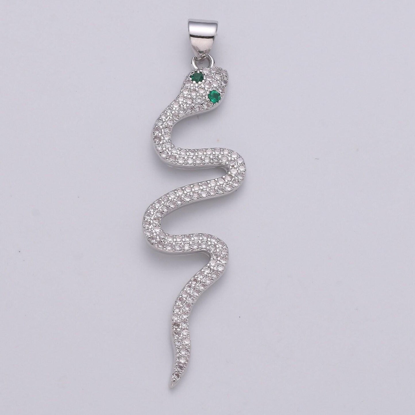 24k gold filled micro pave snake charm, cz serpent pendant charm, gold filled charm, silver snake pendant for diy jewelry i-807