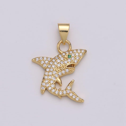 Micro pave shark 24k gold charms, fish charm, gold shark under the sea ocean jewelry inspired, 1736