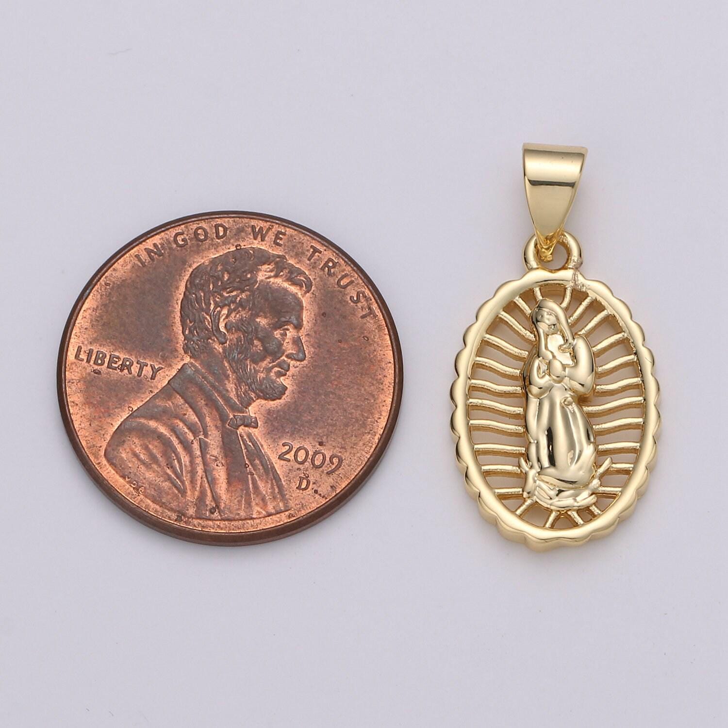 Dainty 24k gold virgen de guadalupe pendant, catholic jewelry, our lady of guadalupe charm catholic religious jewelry